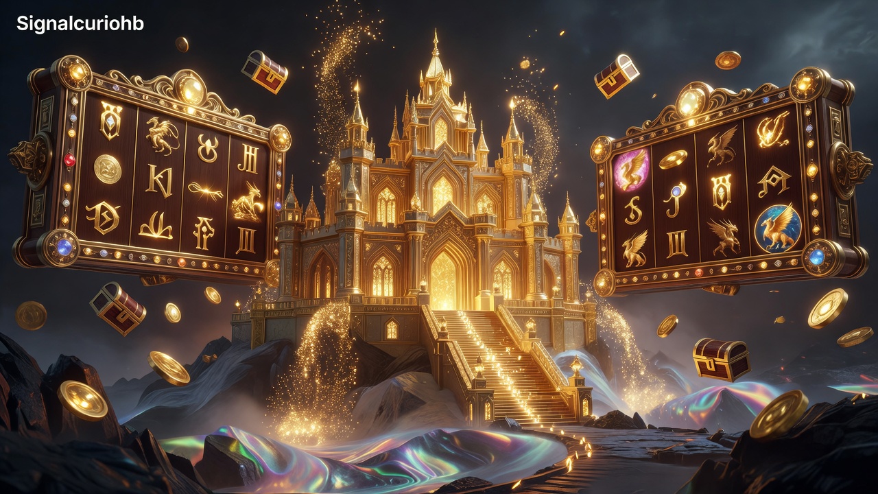 Signalcuriohb Hero Showcase Banner presenting glowing golden palace and fantasy slot gaming environment